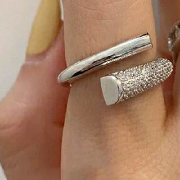 NEW STAMPED S925 GENUINE STERLING SILVER CUBIC ZIRCONIA INLAID ADJUSTABLE RING - Picture 3 of 4